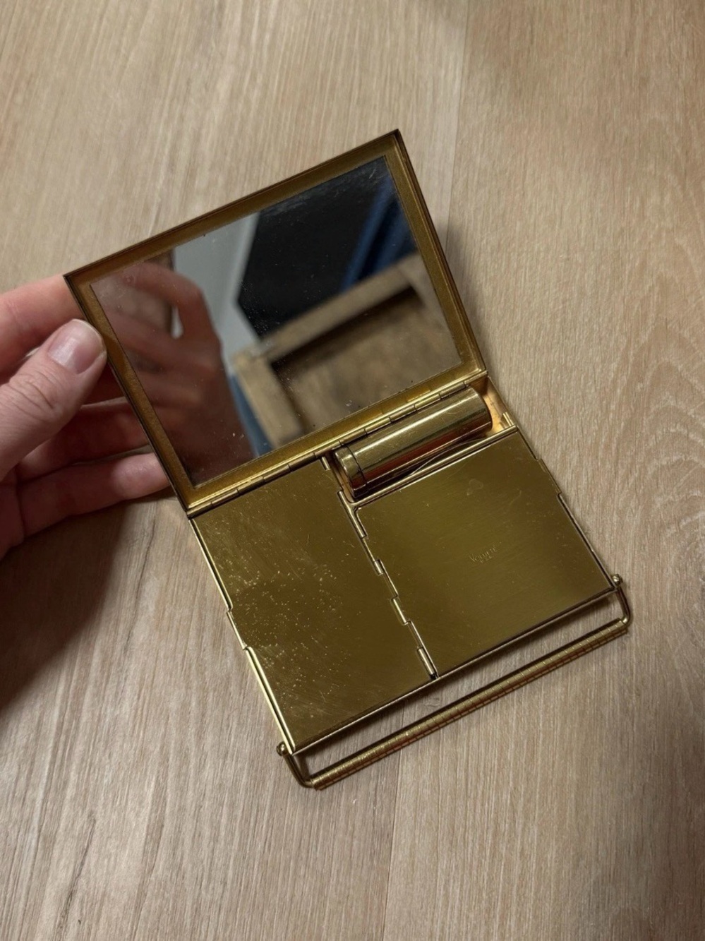 Gold-Tone Compact Mirror With Flip Tray